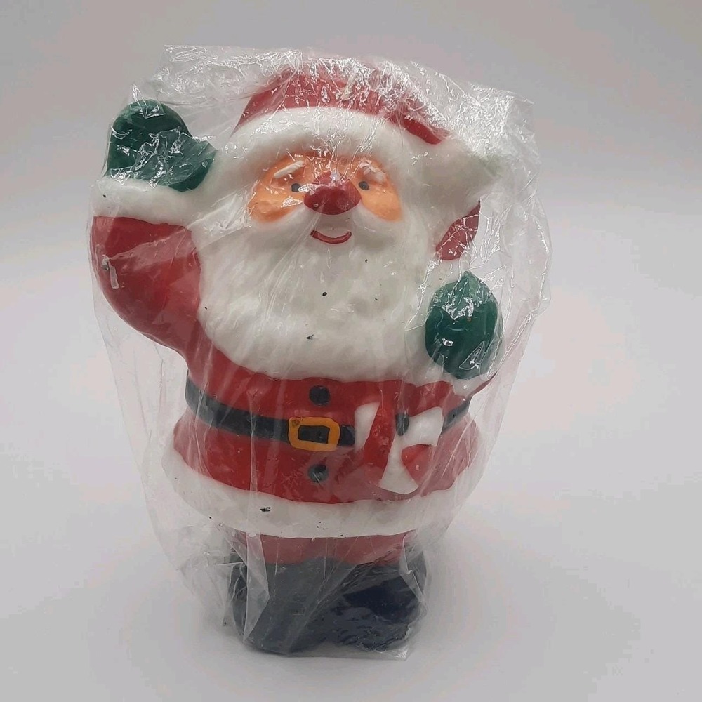 Vintage Santa Claus Candle 7" Tall Waving with Candy Cane Retro Christmas Decor